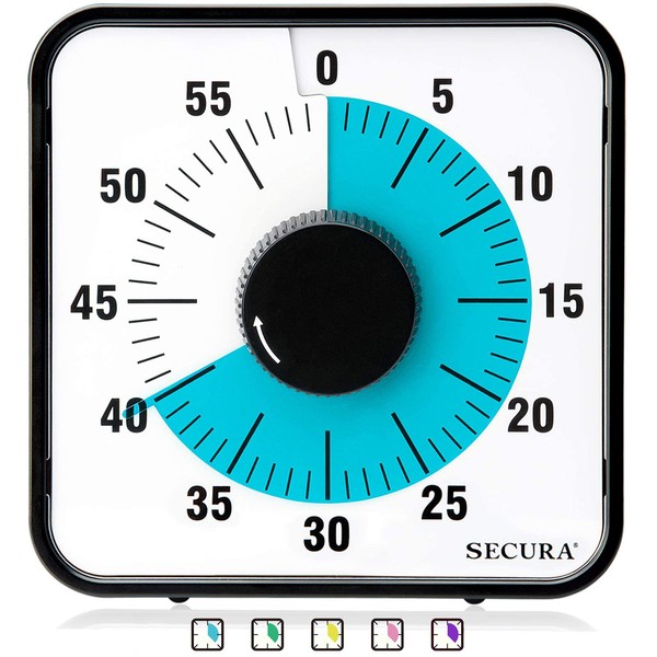 Secura 60-Minute Visual Countdown Timer, 7.5-Inch Oversize Classroom Visual Timer for Kids and Adults, Durable Mechanical Kitchen Timer Clock with Magnetic Backing (Blue)