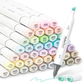 Ohuhu Alcohol Markers 48 Pastel Colors- Double Tipped Art Marker Set for Artists Adults Coloring Sketching Illustration - Chisel & Fine Dual Tips - Oahu of Ohuhu Markers - Alcohol-based Refillable Ink