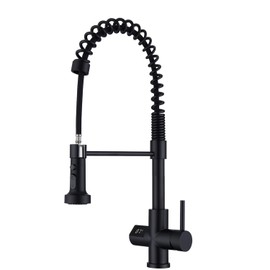 GICASA Kitchen Faucet with Temperature Digital Display, Solid Brass Kitchen Sink Faucets with Pull Down Sprayer and 3 Modes, 360 Rotatable Pull Out Kitchen Faucet, Matte Black