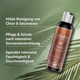 ahuhu Sun After Sun Shampoo (200 ml) - Mild Care Shampoo with Organic Coconut Water and Lychee Extract to Protect Against Chlorine, Salt and Sun Cream Residues, Vegan