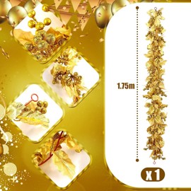 LATERN Gold Berry Christmas Garland, 175CM Flexible Artificial Berry Garland with Gold Glitter Berry and Holly Leaves for Winter Christmas Holiday New Year Fireplace Decoration