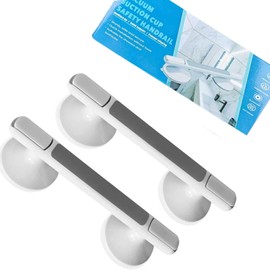 Grab Rail with Suction Cup, Pack of 2 Shower Handles, No Drilling, Max 120 kg, 31 cm Bath Handle with Strong Hold Suction Cup for Seniors, Grab Bar Bathroom (Grey)