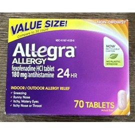 Allegra 24HR Allergy Relief, 70 Tablets, Antihistamine, Exp 3/2026