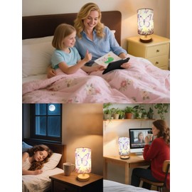 Butterfly Lamp, Kids Lamps for Bedrooms Girls, 3 Color Changing LED Night Light with 9 Brightness Levels Wood Nightstand Desk Base Flaxen Fabric Shade for Bedroom Living Room (Purple Butterfly)