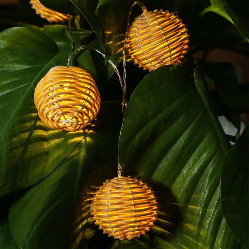 realideas Decorative Lantern Globe Rattan Wicker Ball String Lights -