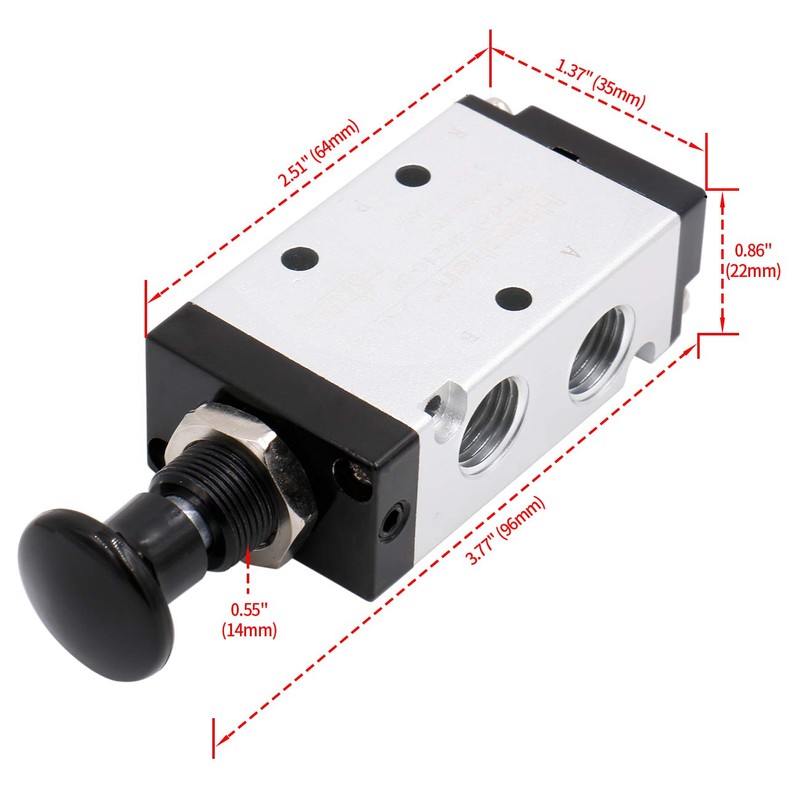 Heschen 4R210-08 Metal Hand Valve 5-Way 2-Position 1/4 PT Aluminium