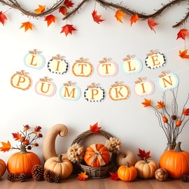 Little Pumpkin Baby Shower Banner, Pumpkin-Shaped Garland Banner for Fall Baby Shower Decorations