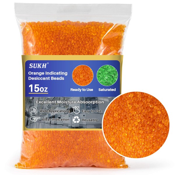 Sukh Orange Silica Desiccant Beads 430G - Indicating Silica Gel Beads Drying Silica Beads Reusable Silica Gel Desiccant Dehumidifier for Camera,Electronic,Books,Documents,Clothes,Painting,Jewelry