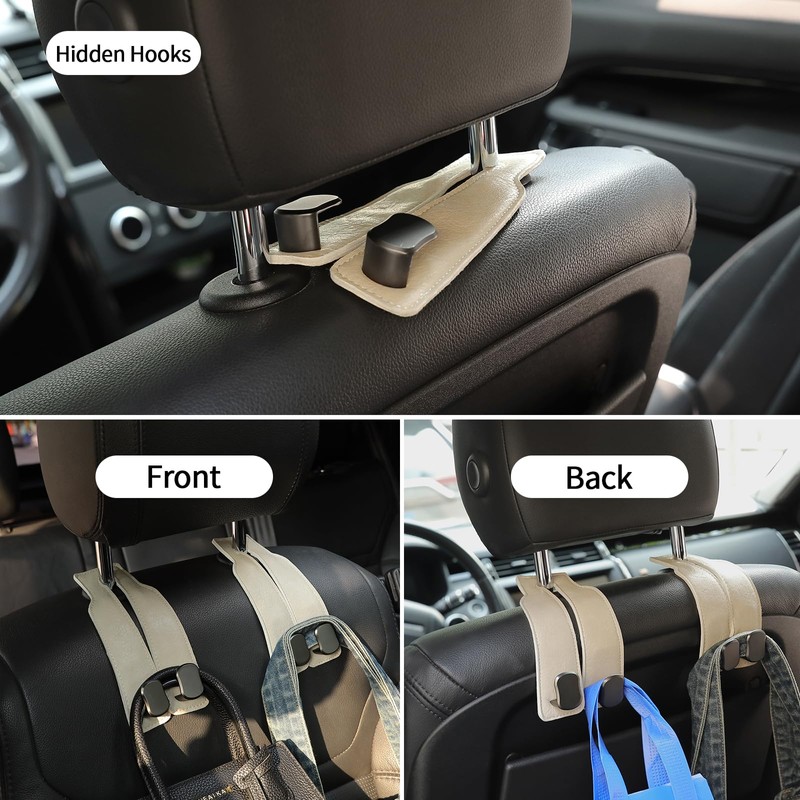 KINIVA Car Seat Headrest Storage Hooks, Set of 2, Suede