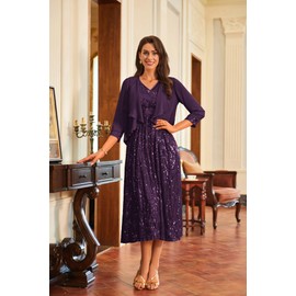 GRACE KARIN Women Dress Set Wedding Guest Dress Formal Mother of the Bride Dress Purple 16