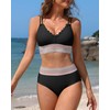 Charmo Women's Scalloped High Waisted Color Block Bikini Sets High