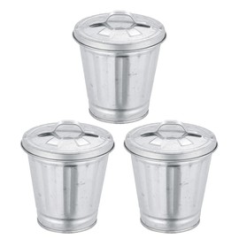 SEWACC 3pcs Mini Metal Trash Can with Lid, 3.74 x 3.54 Inch, Silver, Desktop Organizer for Storage, Flowerpot, Pencil Holder, Home Office Decor