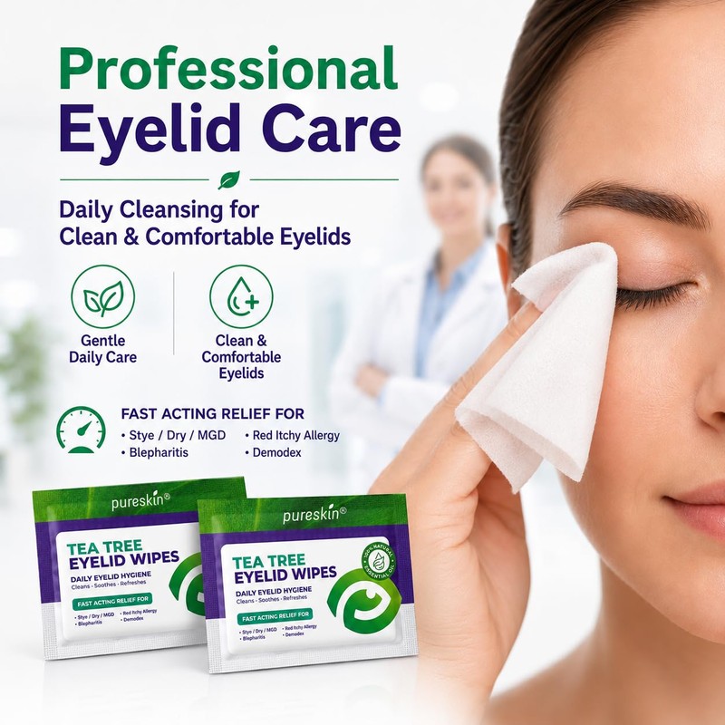 Pureskin Eyelid Wipes with Tea Tree Oil - 80 Eye