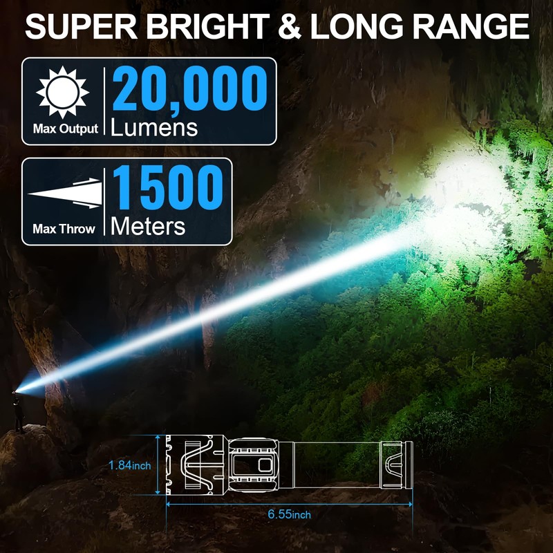 Rechargeable Tactical Flashlights High Lumens - 20,000LM Super Bright LED