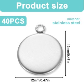 KEQAR 40 Pieces Pendant Trays Kit Stainless Steel Cabochon Blanks Round Bezel Blanks Trays Pendant Settings for DIY Jewellery, Bracelets, Earrings, Key Chains (12 mm)