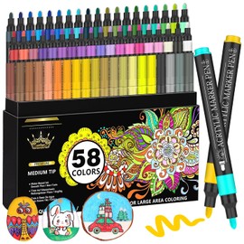 58 Colores Marcadores de Acrilico，Premium de punta fina marcadores de rotuladores pintura acrilica, plumones de acrilico para pintar piedras la pintura de roca, lienzo, madera superficies de vidrio