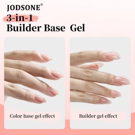 JODSONE 16.5ml Builder Base Gel - 3-in-1 Jelly Rubber Gel Nude Sheer Colored Base Coat, Color & Builder in One, Gray Brush for Smooth Application