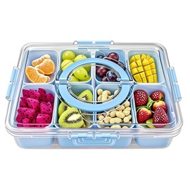 YUMUN Snackle Box Container,Clear Snack Box Organizer for Fruits, Candy, Charcuterie,Snacks,Perfect for Party, Entertaining,Travel & Beach (Snackle 8 Blue)