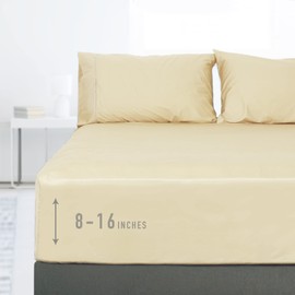 Sunflower 4 Piece Queen Sheets Deep Pocket, 100% Cotton Sheet Set, 16" Deep Pocket Queen Bed Sheets Queen, Cotton Sheets Soft&Breathable with Silver Trim, Butter Cream