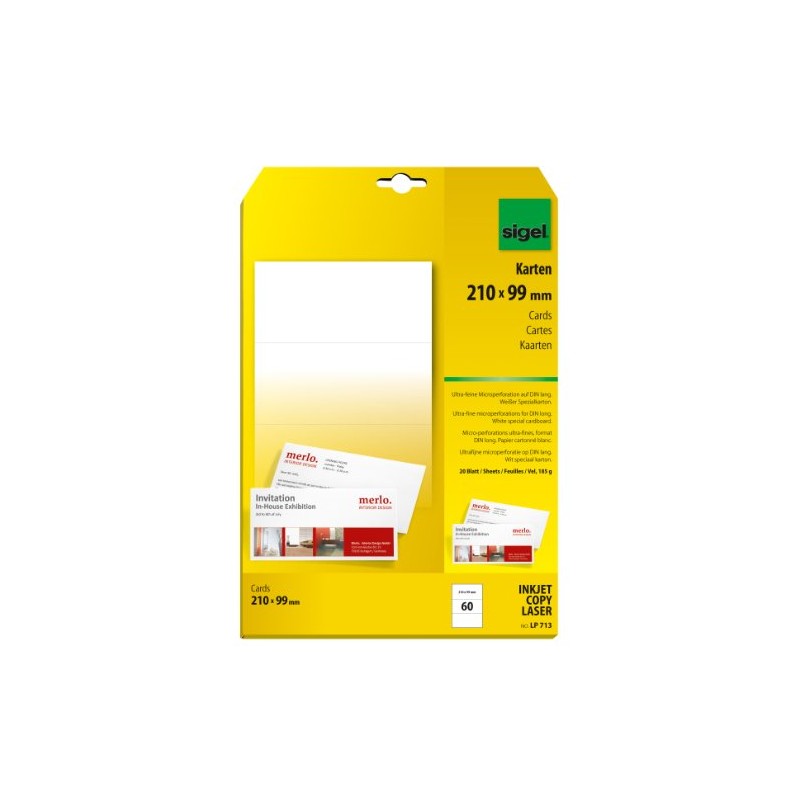 SIGEL LP713 Compliment Cards, DL, 185gsm, 60 pcs. = 20