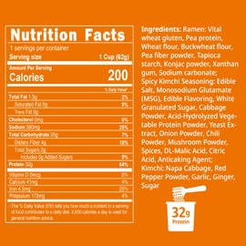 VOLO VERO Ramen Soup Cup Protein (32g) Instant Noodles, Plant-Based, Vegan, Low Carb, Spicy Kimchi Flavor, Non-Fried, Low Fat, 6 Pack Healthy Asian Meal, Egg-Free, Dairy-Free