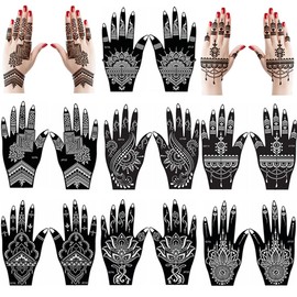 XMASIR Temporary Tattoo Temporary Temporary Template Set, Indian Arabic Hands Henna Tattoo Temple for Women Finger Body 14 Sheets