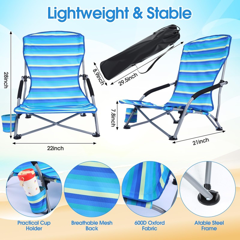 Huwena 2 Pack Beach Chairs with Umbrella for Adults, Low