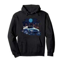 Blue GT R 34 Skyline JDM Car Lover Pullover Hoodie, black