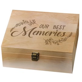 arricraft 1 Pc Wooden Memory Keepsake Box, Our Best Memories Box with Hinged Lids Keepsake Chest for Souvenirs Picture Letter Storage Gifts for Best Friends Lover on Birthdays Valentine's Day