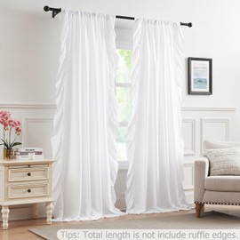 White Ruffle Curtains 84 Inches Long for Bedroom Living Room Soft Touch Fabric Rod Pocket Light Filtering Romantic Ruffle Curtains for Girls Room Opaque Window Privacy Decor, 2 Panels Set, 52x84