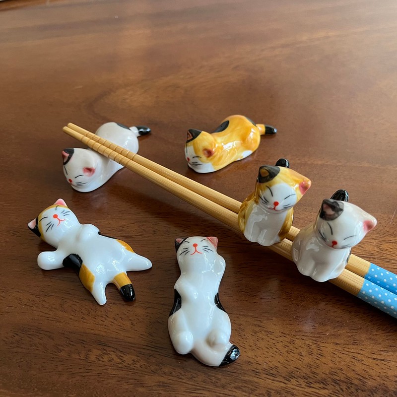 MIUFA Ceramic Cute Cat Chopsticks Rest Dinner Spoon Stand Knife