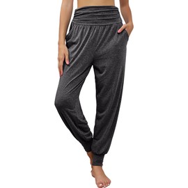 Locoowai 2 Pack Women's Yoga Joggers, Cozy Sweatpants with Pockets Casual Loose Comfy High Waisted Lounge Pants (Black, Dark Gray,XX-Large)
