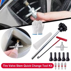Unbranded Quick Change Tire Valve Tool Kit Replacement with 5 TR413 Valve 4-Way Valve Tool