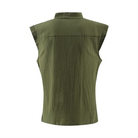 Mogenda Mens Medieval Renaissance Pirate Costume Sleeveless Lace-up Stand Collar Shirt Gothic Viking Steampunk Top Tunic, Army, Medium