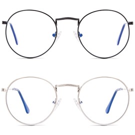 Premium Blue Light Glasses for Women and Men Round Frame Computer Glasses Trendy Blue Ray Gaming Glasses with Anti Eye strain and UV Glare (Black/Silver)
