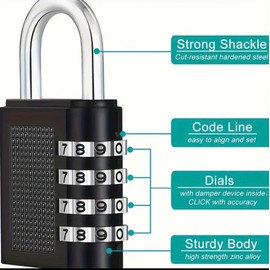 4 Pcs Combination Padlock, Heavy Duty Metal Padlock for Gym Locker, Padlocks with Code, Gym Padlock, Locker Padlocks, Waterproof Combination Lock for Locker Outdoor Gate Shed