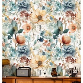 CiCiwind 393.7"×16" Floral Wallpaper Vintage Peel and Stick Wallpaper Removable Self Adhesive Wallpaper Boho Contact Paper Floral Leaves Wallpaper for Bedroom Living Room Walls Cabinets