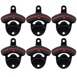 Luwanburg Stainless Beer Opener Wall Mounted Bottle Cap Opener, OPEN BOTTLE HERE Mountable Beer Top Opener Black with Red (Pack of 6)