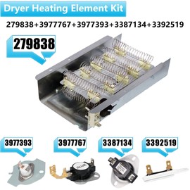 Ansoon 279838 Dryer Heating Element with Dryer Thermostat and Thermal Fuse Kit fit for Whirlpool fit for Kenmore fit for Maytag Dryers Replacement medx655dw1 500 600 70 80 Series Model 110 Dryer Part