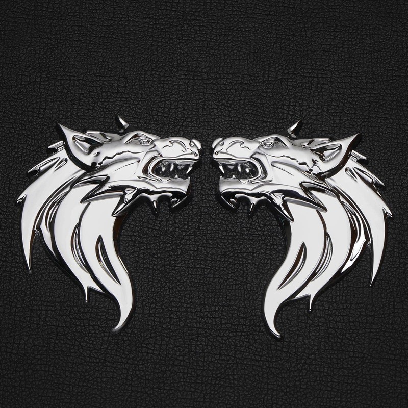 VGOL 1 Pair Wolf Head 3D Metal Stickers Decals Wolf