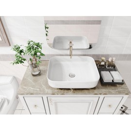 ELLAI Bathroom Vessel Sink Rectangle Above Counter Porcelain Ceramic Top Mount Rectanglar Countertop Sink for Bathroom 19.7"x15.2"x5.4" Glossy White