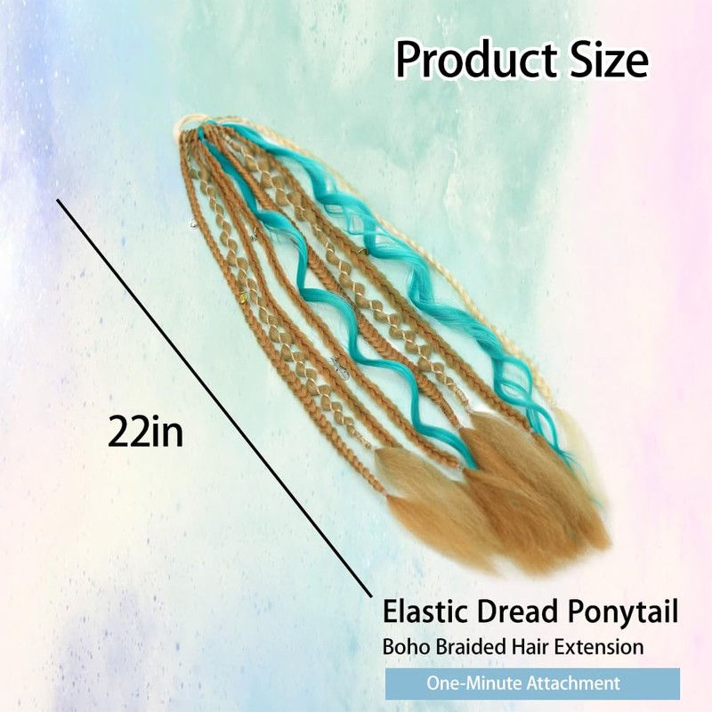 Elastic Dread Ponytail, 22 Inch Boho Braided Dreadlock Hair Extension