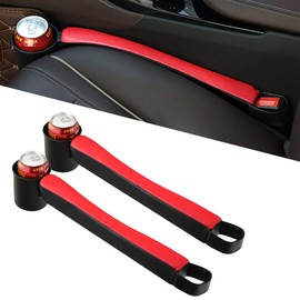 Tumecos Car Seat Gap Filler Pad PU Leather Console Side Pocket Organizer with One Cup Holder for Cellphone Wallet Coin Key 2 Pcs (Black+Red Surface)