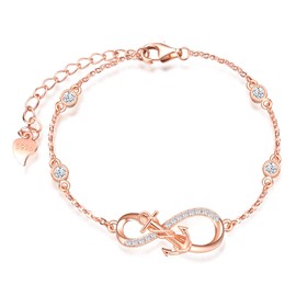 INFINIONLY Women's Pendant, Earring and Bracelets, 925 Sterling Silver Jewellery Sets, Anchor and Infinity Symbol Jewellery Set, Rose Gold, Inlaid Zircon, Birthday, Christmas Gift, Sterling Silver