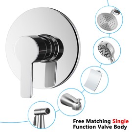 DOLGABA Shower Valve Handle Single Function Shower Mixer Valve Kit Replacement Round Wall Mount Rough-in Control Valves Bathroom Trim Kit Female Thread, Polished Chrome