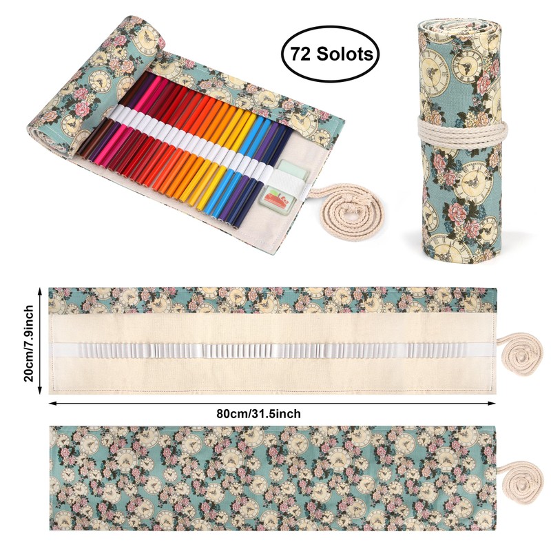 Newellsail Pencil Roll 72 Holes Canvas Rolling Pencil Case Portable