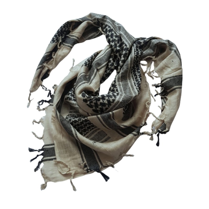100% Cotton Beige Khaki Sand and Black Shemagh Scarf Arab
