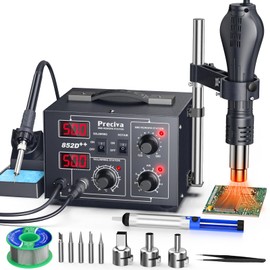 Preciva 852D++ Hot Air Rework and Soldering Iron Station,Temperature Control 212-932℉, 5 Soldering Tips, 3 Hot Air Nozzles,Tweezers, °C/°F Conversion for SMD, BGA Repair