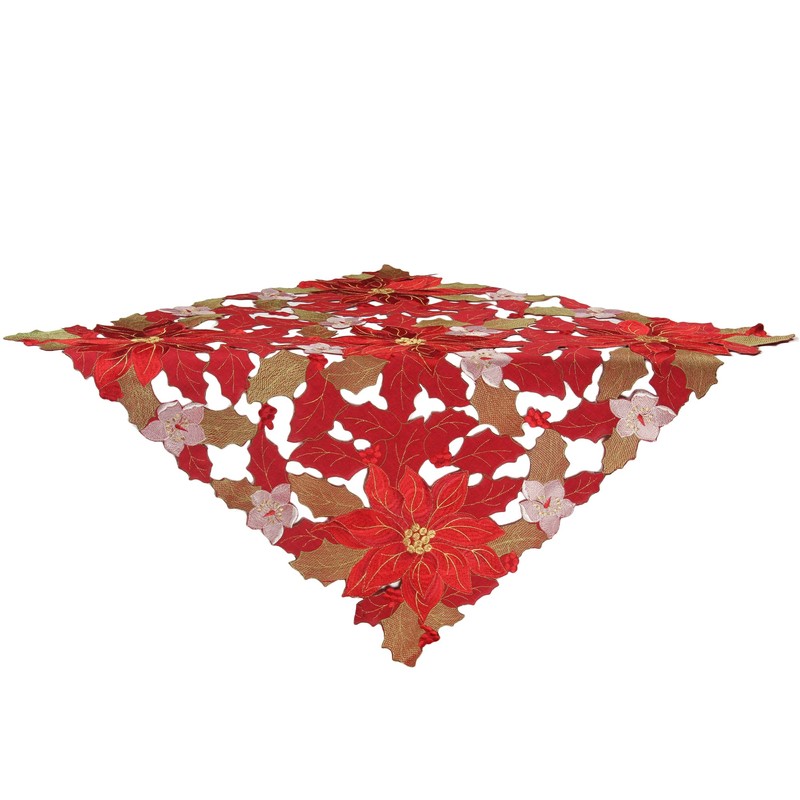 Christmas Winter Poinsettie Poinsettie Embroidery Polyester Tablecloth Approx. 85 x