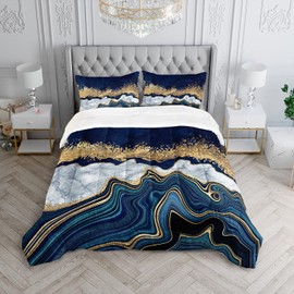 HOSIMA Marble Printed Comforter Sets,Retro Style Watercolor Artwork Design for Bedroom Decor.Bed Comforter for Girls Women with 2 Pillowcases. (Queen Size)